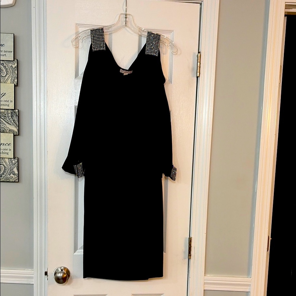 Elegant Black Dress with Embellished Straps